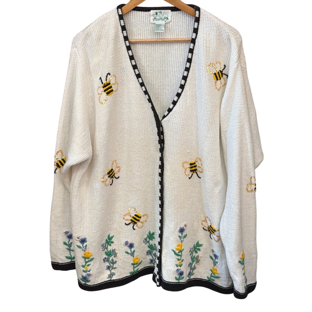 Vintage The Quacker Factory Cardigan Bumblebee Garden Grandmacore Cottagecore 2X